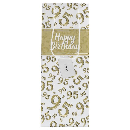 Happy 95th Birthday Number Pattern Gold Wijn Cadeautas (Voorkant)