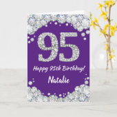 Happy 95th Birthday Paars en Silver Glitter Card Kaart (Gele Bloem)