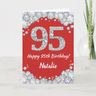 Happy 95th Birthday Red en Silver Glitter Card Kaart