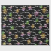 Happy 95th Birthday vuurwerk op zwart Cadeaupapier (Vlak)