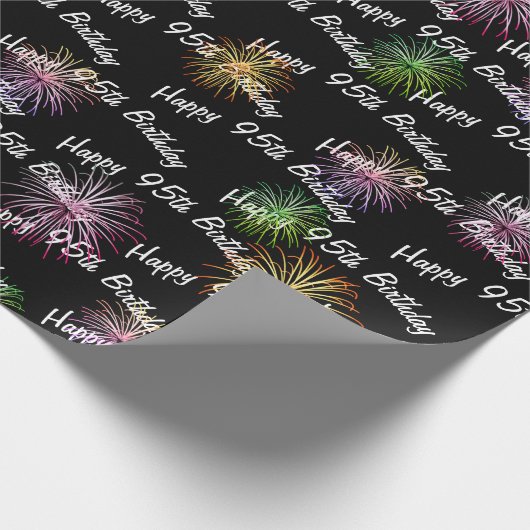 Happy 95th Birthday vuurwerk op zwart Cadeaupapier (Hoek)