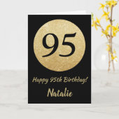 Happy 95th Birthday Zwart en Goud Glitter Kaart (Gele Bloem)