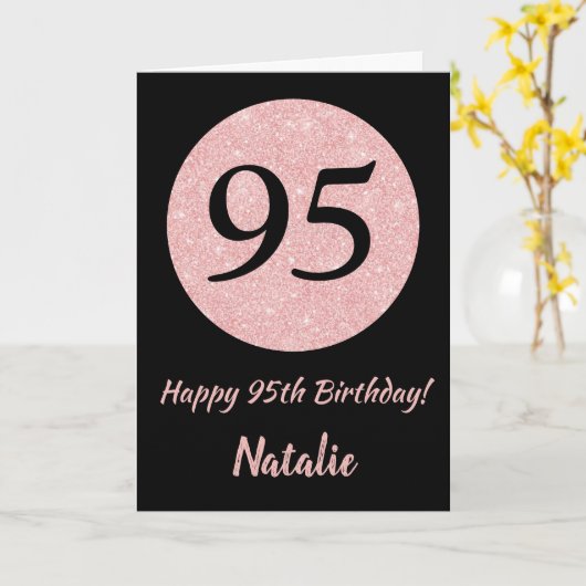 Happy 95th Birthday Zwart en Roos Pink Gold Kaart (Gele Bloem)