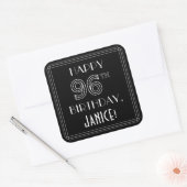 HAPPY 96TH BIRTHDAY; Art Deco Style; aangepaste na Vierkante Sticker (Envelop)