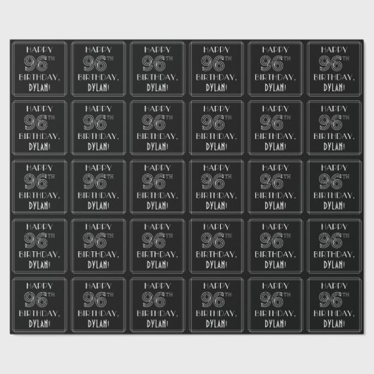 HAPPY 96TH BIRTHDAY; Art Deco Style met aangepaste Cadeaupapier (Zoom)