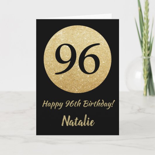 Happy 96th Birthday Black en Gold Glitter Card Kaart (Voorkant)