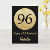 Happy 96th Birthday Black en Gold Glitter Card Kaart (Gele Bloem)