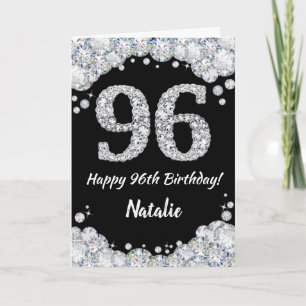 Happy 96th Birthday Black en Silver Glitter Card Kaart