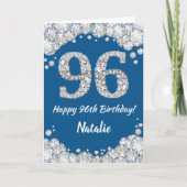 Happy 96th Birthday Blue en Silver Glitter Card Kaart (Voorkant)