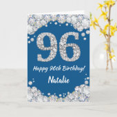 Happy 96th Birthday Blue en Silver Glitter Card Kaart (Gele Bloem)