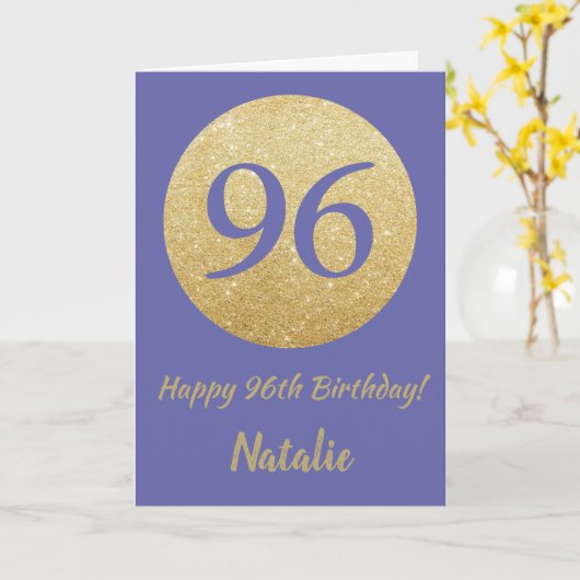 Happy 96th Birthday en Gold Glitter Kaart (Gele Bloem)