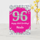 Happy 96th Birthday Hot Pink en Silver Glitter Kaart (Gele Bloem)
