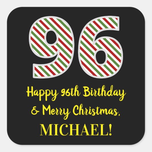 Happy 96th Birthday & Merry Kerstmis, aangepaste n Vierkante Sticker (Voorkant)