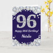 Happy 96th Birthday Navy Blue en Silver Glitter Kaart (Gele Bloem)
