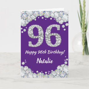 Happy 96th Birthday Paars en Silver Glitter Card Kaart