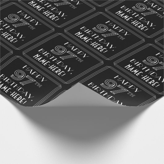 HAPPY 97TH BIRTHDAY; Art Deco Style met aangepaste Cadeaupapier (Hoek)