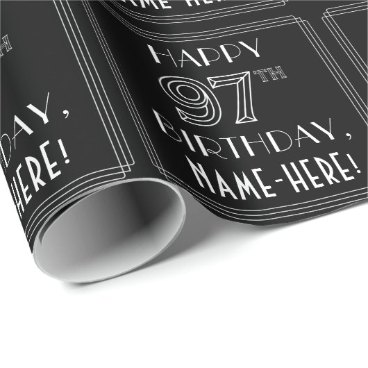 HAPPY 97TH BIRTHDAY; Art Deco Style met aangepaste Cadeaupapier (Rol Hoek)