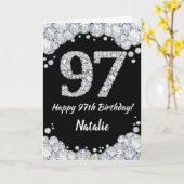 Happy 97th Birthday Black en Silver Glitter Card Kaart (Gele Bloem)