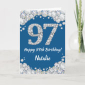 Happy 97th Birthday Blue en Silver Glitter Card Kaart (Voorkant)