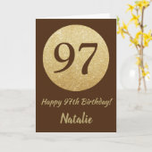 Happy 97th Birthday Bruin en Gouden Glitter Kaart (Gele Bloem)