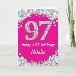Happy 97th Birthday Hot Pink en Silver Glitter Kaart