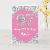 Happy 97th Birthday Pink en Silver Glitter Card Kaart (Gele Bloem)