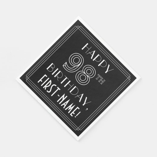 HAPPY 98TH BIRTHDAY; Art Deco Style; aangepaste na Servet (Hoek)