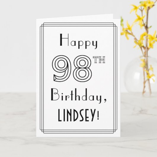Happy 98th Birthday, Art Deco Style met aangepaste Kaart (Gele Bloem)
