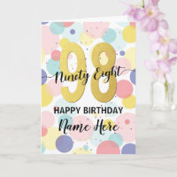 Happy 98th Birthday Pastel Rainbow Gold Woman