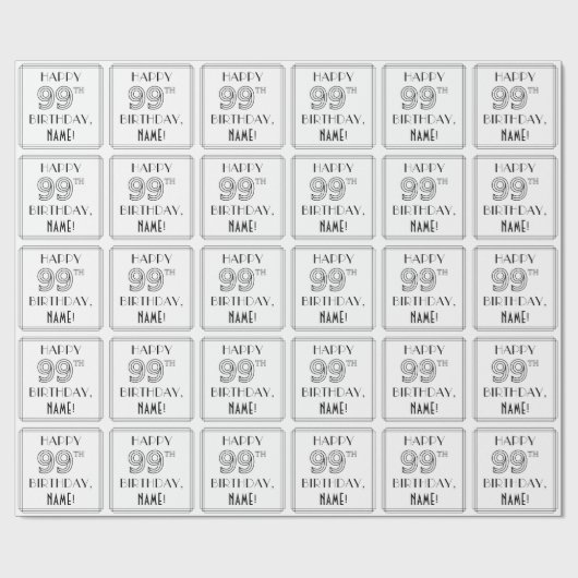 HAPPY 99TH BIRTHDAY; Art Deco Style; aangepaste na Cadeaupapier (Vlak)