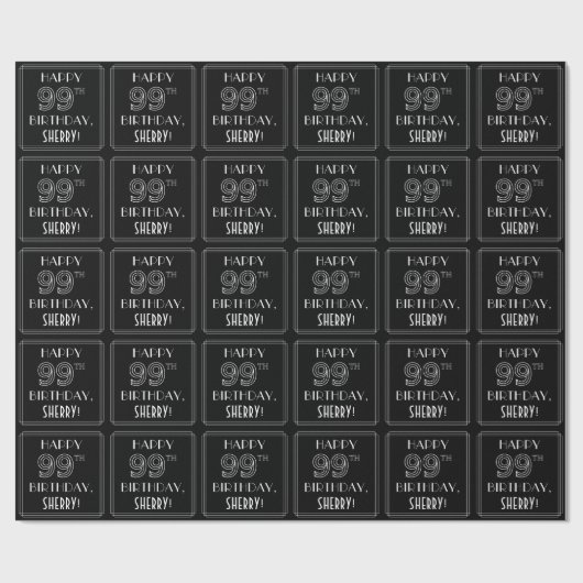 HAPPY 99TH BIRTHDAY; Art Deco Style met aangepaste Cadeaupapier (Vlak)