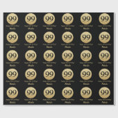 Happy 99th Birthday Black en Gold Glitter Cadeaupapier (Vlak)