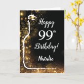 Happy 99th Birthday Black en Gold Glitter Wine Kaart (Gele Bloem)