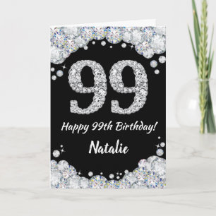 Happy 99th Birthday Black en Silver Glitter Card Kaart