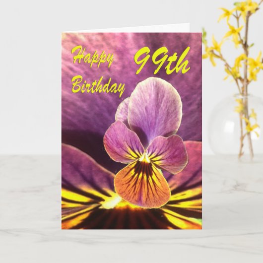 Happy 99th Birthday Flower Pansy Kaart (Gele Bloem)