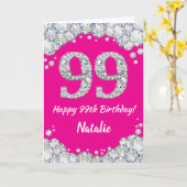 Happy 99th Birthday Hot Pink en Silver Glitter Kaart (Gele Bloem)