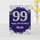 Happy 99th Birthday Navy Blue en Silver Glitter Kaart (Gele Bloem)