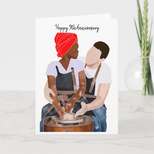 Happy 9th Anniversary Interracial Couple Clay Kaart (Voorkant)