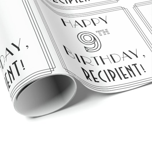 HAPPY 9TH BIRTHDAY; Art Deco Style; aangepaste naa Cadeaupapier (Rol Hoek)