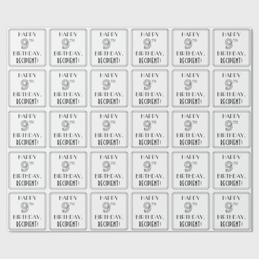 HAPPY 9TH BIRTHDAY; Art Deco Style; aangepaste naa Cadeaupapier (Zoom)