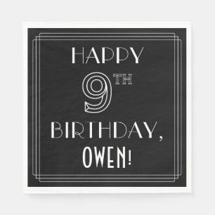HAPPY 9TH BIRTHDAY; Art Deco Style; aangepaste naa Servet