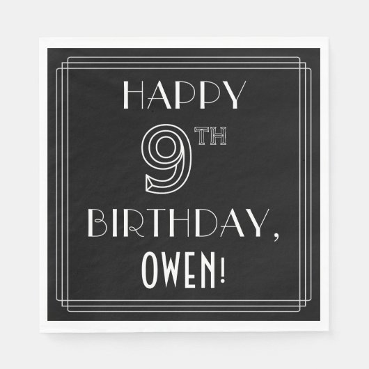 HAPPY 9TH BIRTHDAY; Art Deco Style; aangepaste naa Servet (Voorkant)