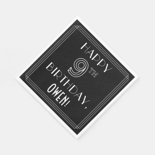 HAPPY 9TH BIRTHDAY; Art Deco Style; aangepaste naa Servet (Hoek)