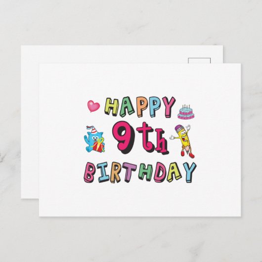 Happy 9th Birthday for 9 year old Kids B-day Briefkaart (Voorkant / Achterkant)