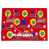 Happy 9th Birthday Gift Bag #9 Red Groot Cadeauzakje (Voorkant)