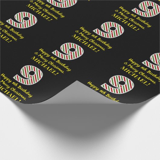 Happy 9th Birthday & Merry Kerstmis, aangepaste na Cadeaupapier (Hoek)