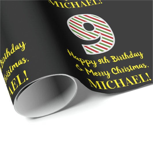 Happy 9th Birthday & Merry Kerstmis, aangepaste na Cadeaupapier (Rol Hoek)