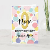 Happy 9th Birthday Pastel Rainbow Gold Girl Kaart (Voorkant)