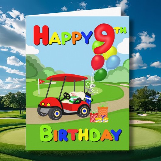 Happy 9th Birthday Red Boys Golf Kaart