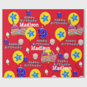 Happy 9th Birthday Wrapping Paper Balloons #9 Cadeaupapier (Vlak)